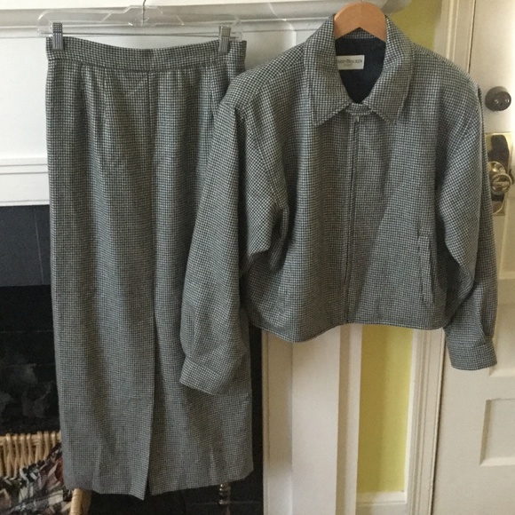 Vintage Barry Bricken Sport Houndstooth Wool Skirt Suit - Size 8, 10 - Picture 1 of 8